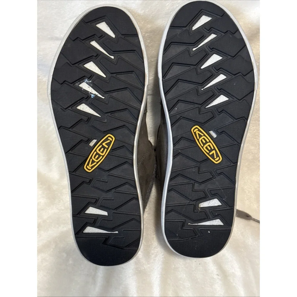 Keen brand Elena Mid boots Grey Leather Plaid Textile Rubber Toe Cap Sz9
